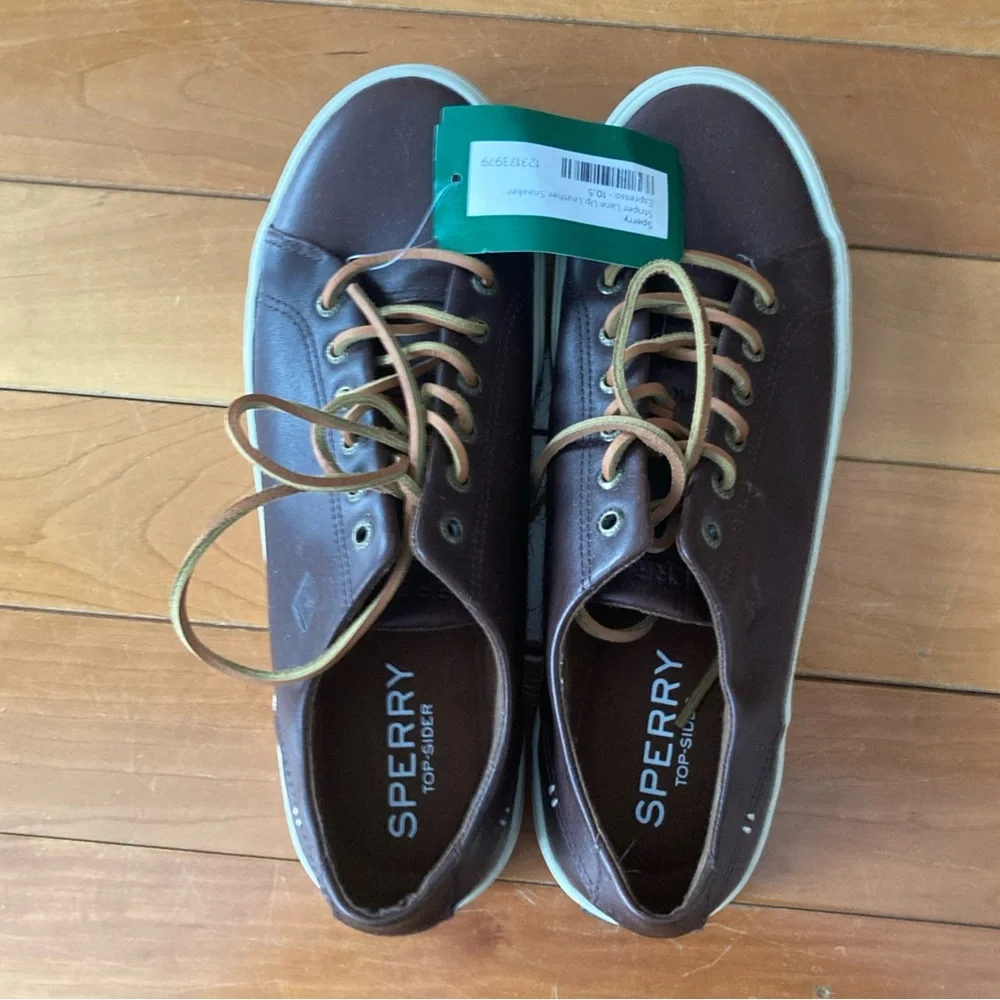 NWT Sperry Men's size 10.5 Dark Brown leather lace up Sneakers - Picture 5 of 6